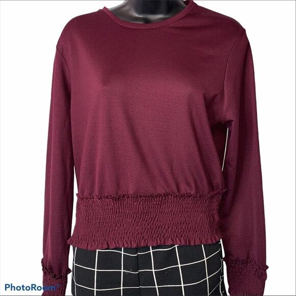Zara women burgundy blouse elastic waist band SZ S lightweight elastic waist - Picture 11 of 11